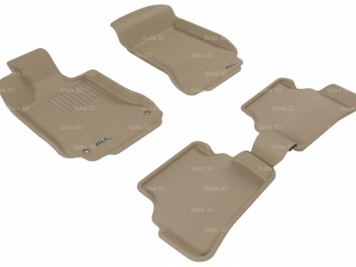 Коврики салона 3D LUX Sotra для MB W204 C-Class 2007-2014, 2 ряда 5 частей, чёрный, серый и бежевый цвет