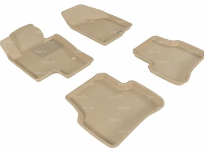 Коврики салона 3D VIP Sotra для VW Passat B6 2005-2015/ B7 2010-2015, 2 ряда 5 частей, чёрный и бежевый цвет