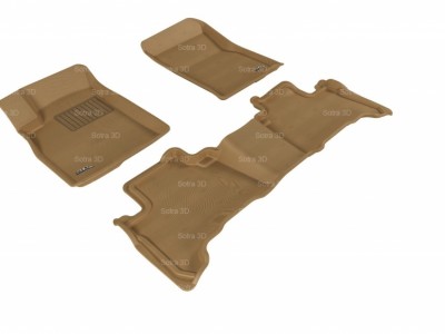 Коврики салона 3D LUX Sotra для Toyota LC 120 Prado 2002-2009, 2 ряда 3 части, чёрный, серый и бежевый цвет