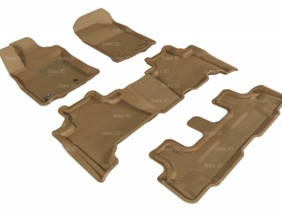 Коврики салона 3D VIP Sotra для Toyota LC 150 Prado 2009-2014, 3 ряда 4 части, чёрный, серый и бежевый цвет