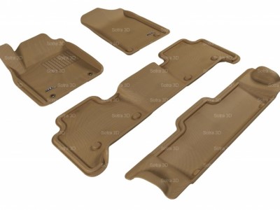 Коврики салона 3D LUX Sotra для Infiniti QX56 II (QX80) 2010-н.в., (3 ряда сид.) 3 ряда 4 части, чёрный, серый и бежевый цвет