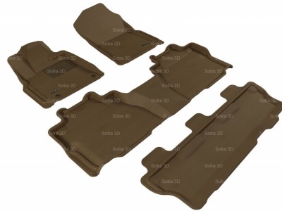 Коврики салона 3D LUX Sotra для Toyota Sequoia II 2012-н.в., 3 ряда 4 части, чёрный, серый и бежевый цвет